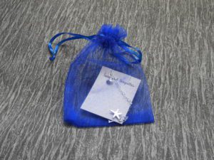 Sand and Seagulls blue bag containing bracelet