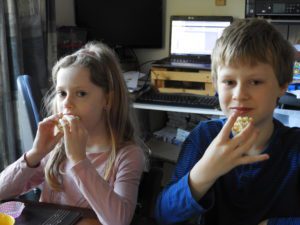 eating rice krispie cakes