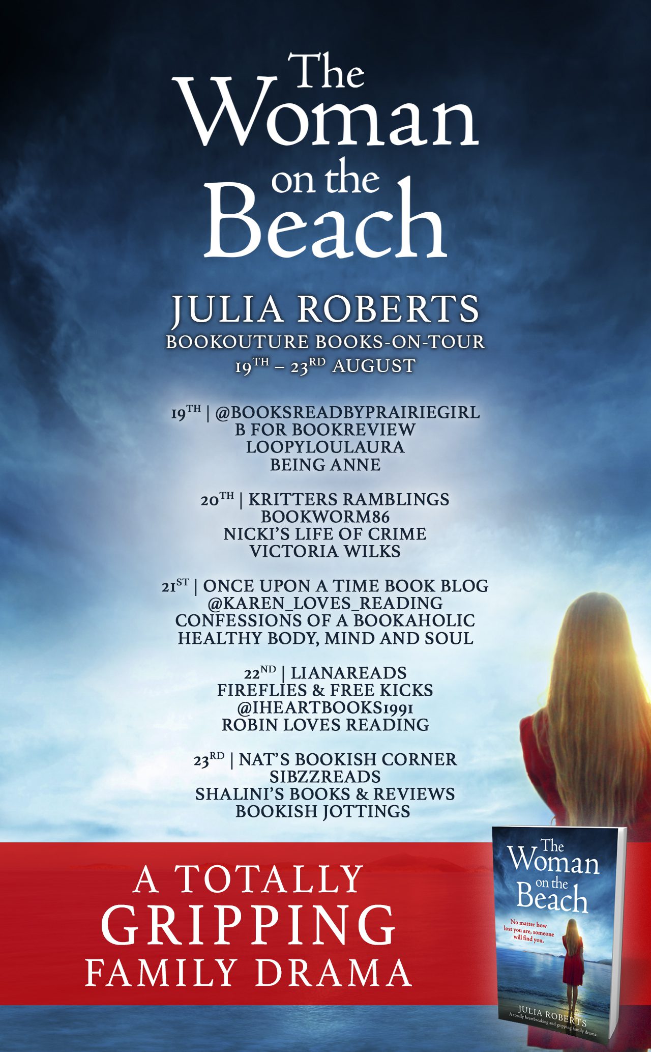 The Woman on the Beach blog tour banner
