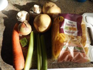 Vegetable soup with pasta ingredients