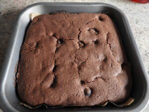 chocolate and cherry brownies out of oven