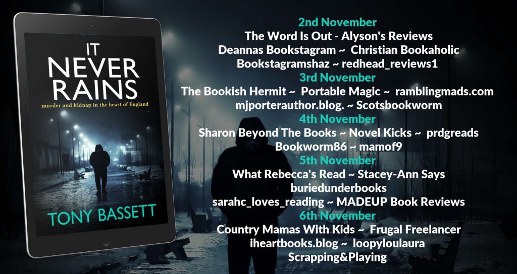 It Never Rains blog tour banner